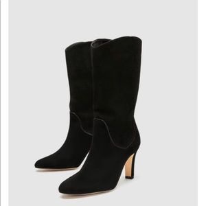 Zara Leather Mid-Calf Leather Ankle Boot Size 10